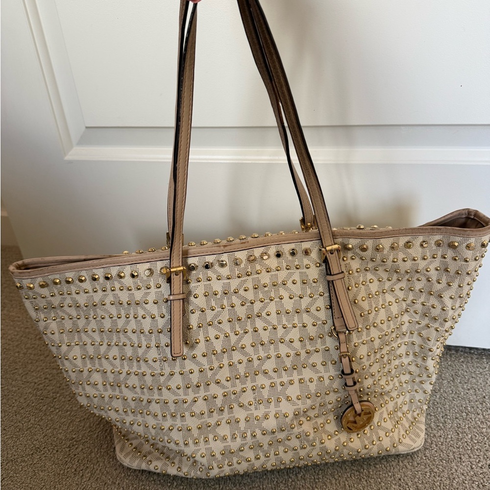 Michael Kors Limited Edition Studded Jet Set Tote Bag with Gold Accents